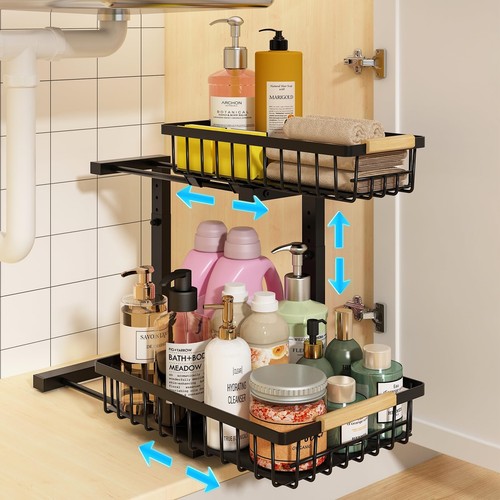 Under Sink Organizer, Height Adjustable Under Sink Organizers and Storage, 2 ...