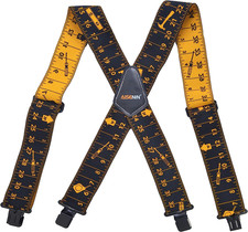 Mens Tape Measure Suspenders, 2 Inch Wide Adjustable Work Suspenders for Tool Be