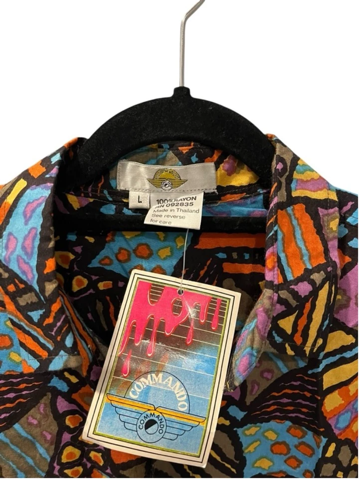 Camisa De Colección Nueva Con Etiquetas Commando Abstracta Colorida Con Botones Manga Larga Talla Grande Foto 2 de 4