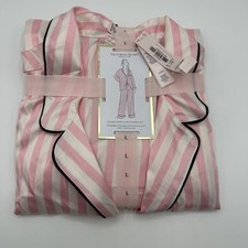 Victoria  s Secret Satin Long Set Pajama Pj  s Pink Iconic Stripe Size L