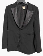H M Women s Black Shawl Lapel Lined Single-Breasted One-Button Blazer S