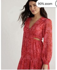 NWT Sofia Pink  Women's Large Cutout Maxi Dress with Long Sleeves V-Neck