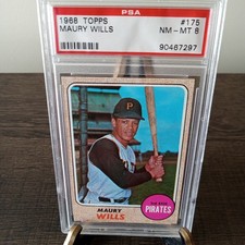 1968 Topps Baseball, Maury Wills, Card #175, PSA 8 NM-MT, Well-Centered, Pirates