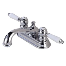 Chrome Polished Brass Centerset Faucet 4" L White 2 Handles Labeled Hot and Cold