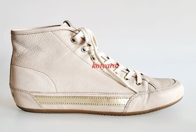 HOGAN High Top Sneaker Boots Flats Stiefelette Leder Beige Gold Streifen Gr. 39