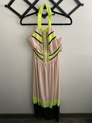 neon color block dress NAVEN Dress SILK Bombshell Color block Bright Neon Strapless Mini Colorful