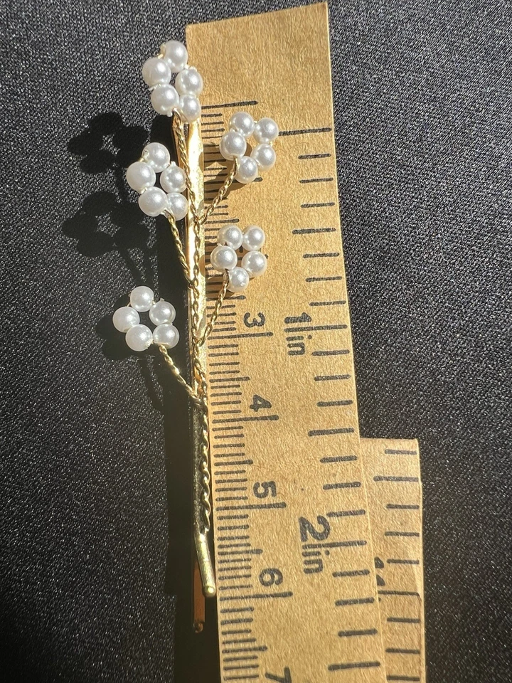 花卉珍珠状头发配件适用于婚礼、派对、庆典、舞会 — 第 4/4 张图片