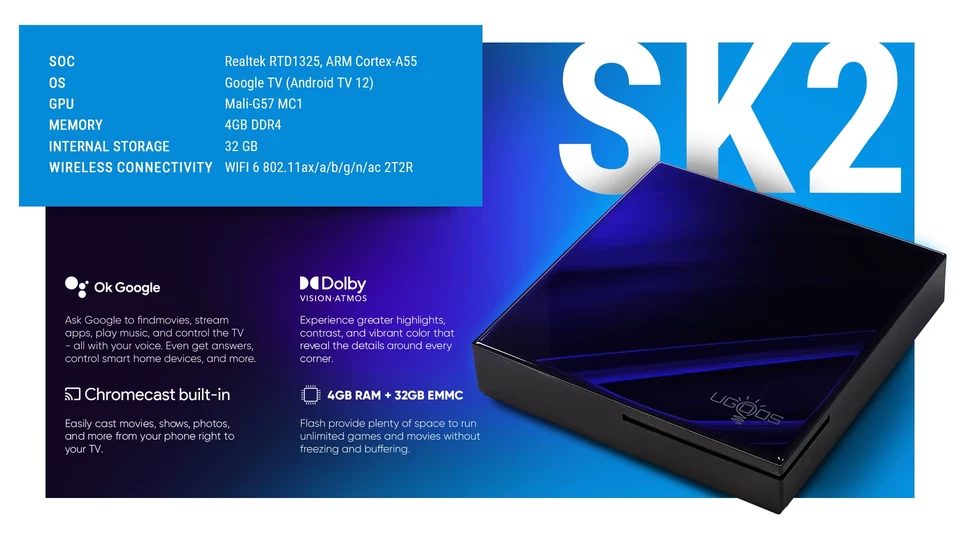 SK2 Smart TV Box Android 12 ARM Cortex-A55 4GB 32GB Wifi6 BT5.2 100M Set Top Box - Image 2 of 4