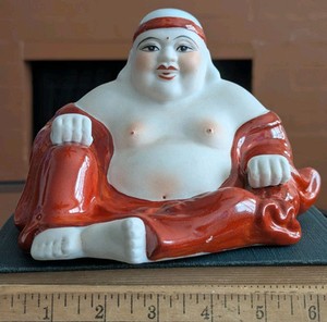 Vtg Laughing Buddha Altar Statue Feng Shui Buddhism Art Deity Eastern Religion