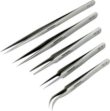 Precision Tweezers, 5 PCS Machine Tweezers Made of Stainless Steel Heat Resistan