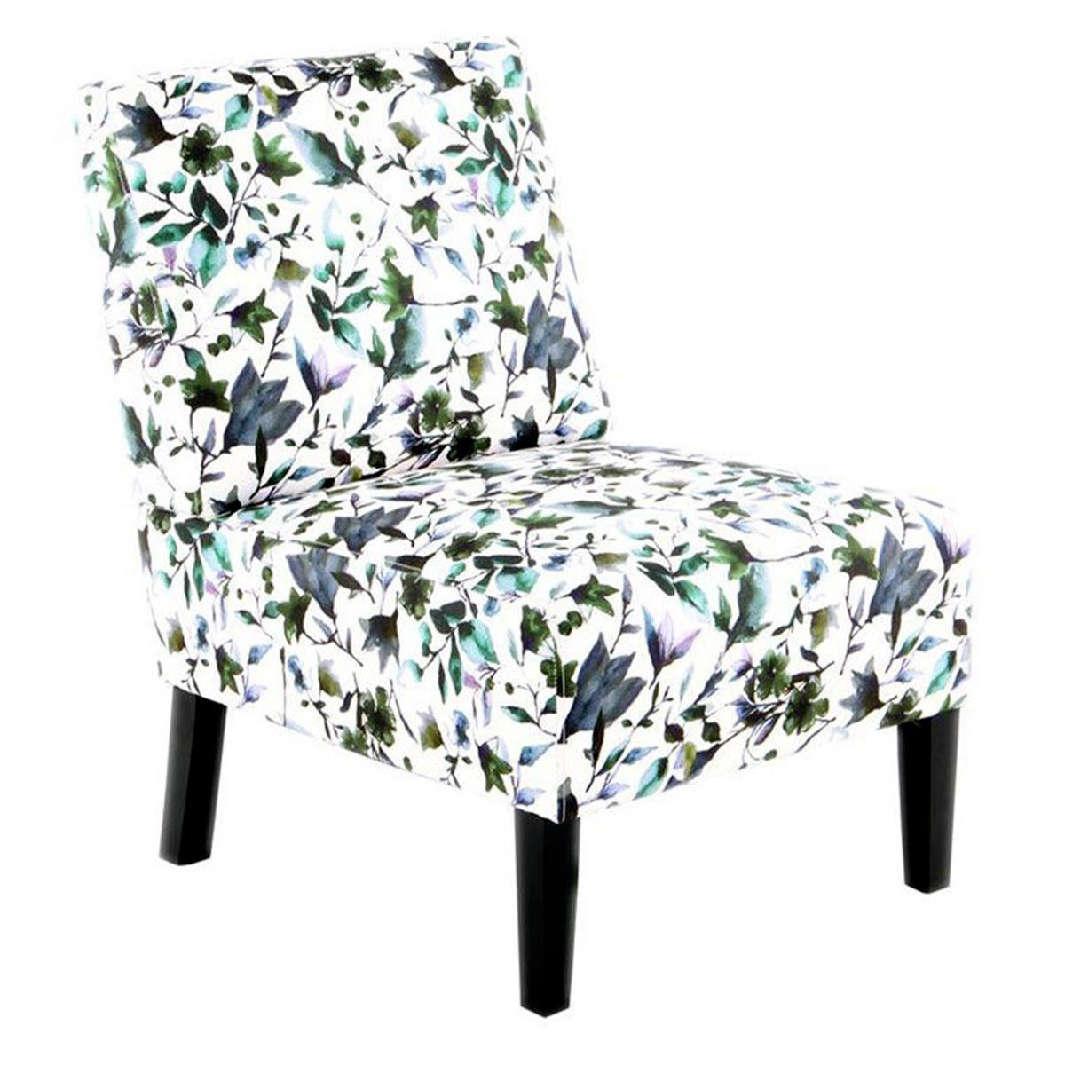 Fauteuil design Indira 84cm en tissu jacquard beige et vert premium