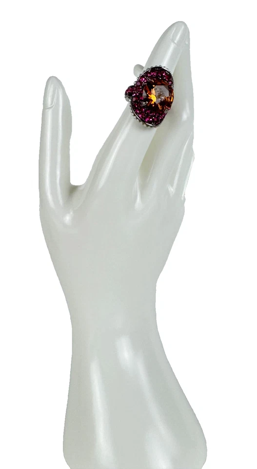 Auténtico anillo de cóctel Gucci $580 talla 5,25 púrpura amarillo cristal Swarovski perlas Foto 4 de 4