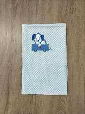 Carter's Watch The Wear Blue Gingham Dog Car Baby Boy Dog Receiving Blanket