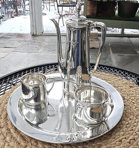 1925 TIFFANY USMA WEST POINT CRESTED STERLING SILVER 4 PCE DEMITASSE TEA SERVICE