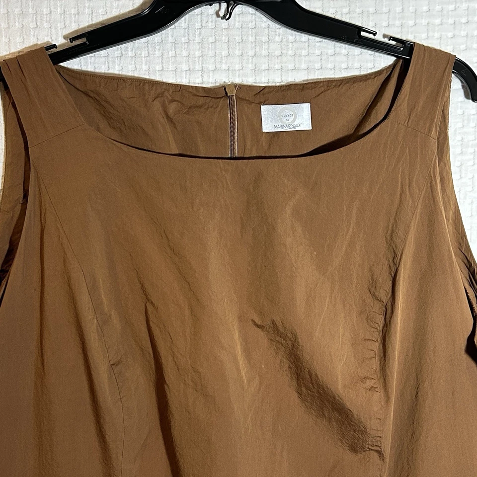 Voyage by Marina Rinaldi Dress Sleeveless Back Zip Brown Cotton Silk Size US 24 - Image 3 of 4
