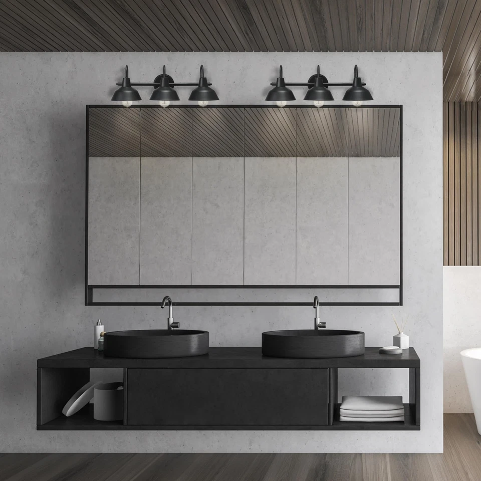 Luz de tocador eléctrica 65554 Barnyard de 3 luces, negro mate, cortinas interiores blancas Foto 3 de 4