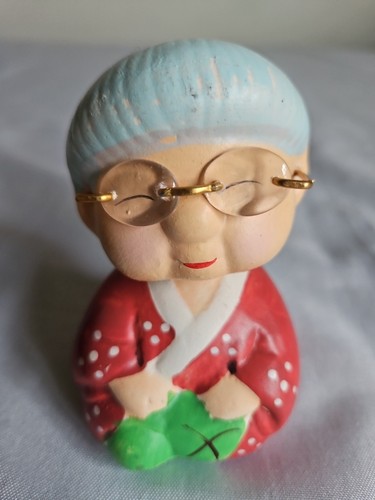 Asian Grandpa & Grandma 4 in Cermaic Bobble-Head Couple Kimoto Vintage - Picture 4 of 9