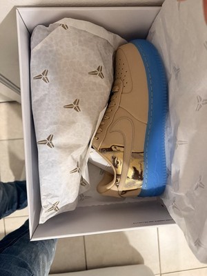 Nike Air Force 1 Beige Blue Gold Men's Sneakers Leather Low Top Basketball