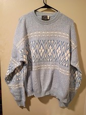 Vtg Peconic Bay Traders Sz Medium Made In USA 80’s Fair Isle Baby Blue Sweater