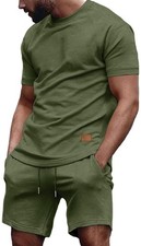 Mens Tracksuits 2 Piece Set Short Sleeve Jacquard Knit Piece Outfits Casual L...