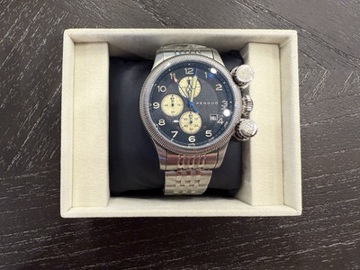 Pegoud Watch Silver Men's Band Black Face Water Resistant 10 ATM PG 9002 11 New
