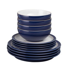 Image of Denby - Elements Dark Blue Dinner Set For 4 - 12 Piece Ceramic Tableware Set -