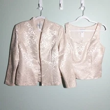 Xscape Set size 10, Cream Jacquard Tank Top & Blazer Jacket Party Wedding VGUC