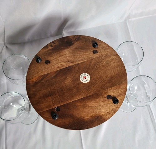 VTG Set of 4 French Luminarc Balloon Clear Wine Glasses w/ Wooden Glass Holder - Picture 9 of 12