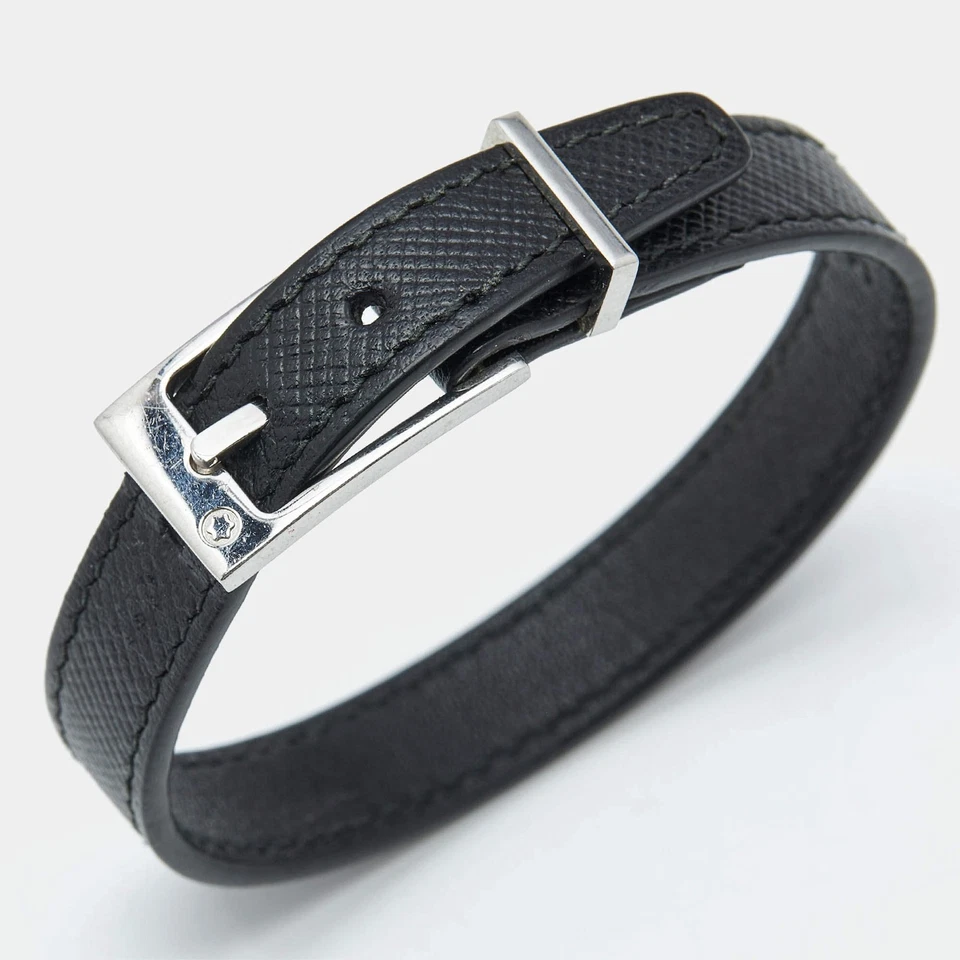 Браслет серебристый Montblanc черная кожа - Изображение 2 из 4