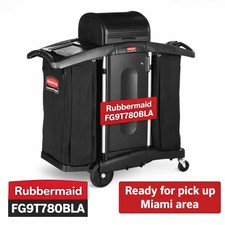 Rubbermaid FG9T7800BLA Commercial Housekeeping Cart 68 Gal Hotel Cleaning NEW