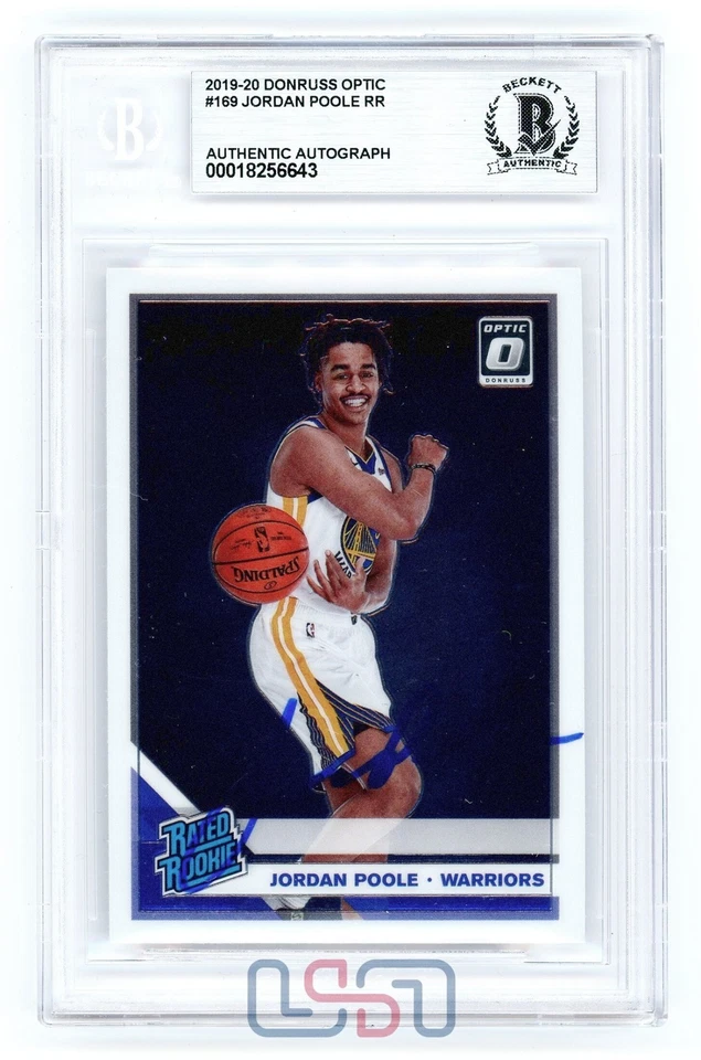 Jordan Poole Warriors Signed 2019-20 Panini Donruss Optic RR #169 Beckett BAS 10