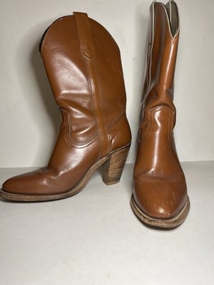 Vintage Frye Boots Women 7B Brown Almond Toe Western MADE IN USA Pull-on Classic