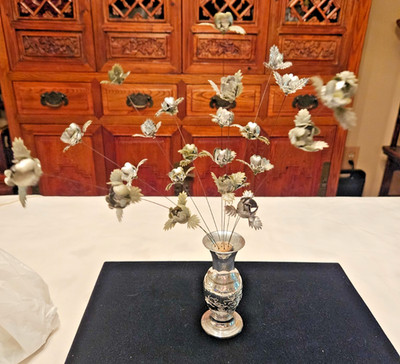 Vintage 1960's Silver Rose Kinetic Sculpture Atomic Mobile Danish Dragon Vase
