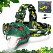 Dinosaur Headlamp for Kids Flashlight Rechargeable Led Dino Head Lamp Roar Sil