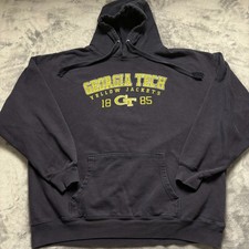 Vintage Est 1885 Georgia Tech Yellow Jackets Hoodie Mens XL Black Football NCAA