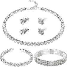 Pearl Rhinestone Jewelry Set for Women Pearl Necklace Bracelet Earrings