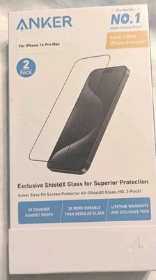 Anker 2pk IPhone 16 Pro Max Easy Fit Shield X Glass Protection. 