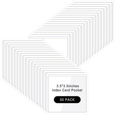 Glenmal 50 Pcs Self Adhesive Index Card Pockets Clear Label Holder Plastic Ph...