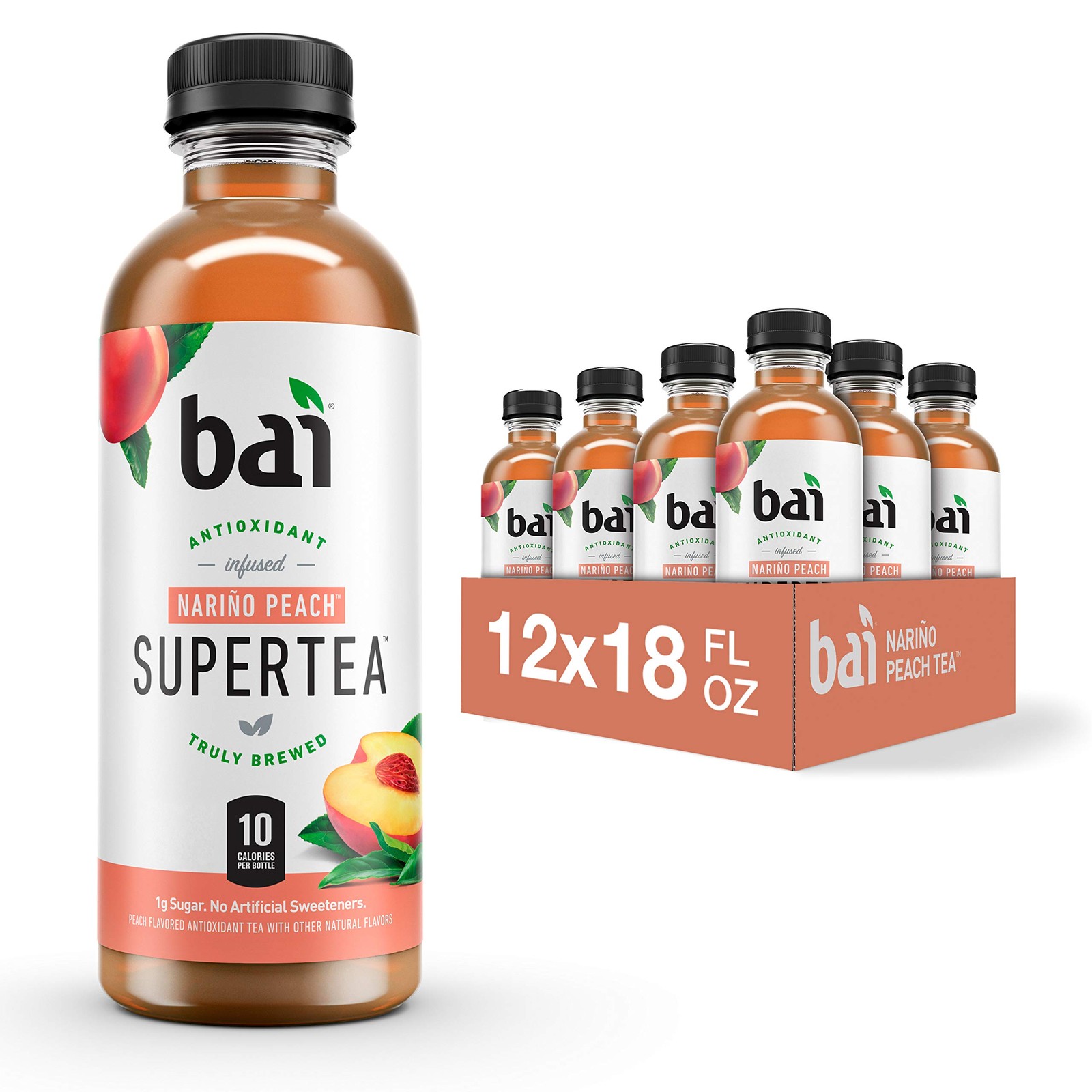 Iced Peach Tea, Antioxidant Supertea, Real Black & White Tea, 18oz, 12 Pack