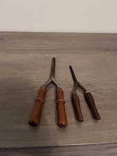 Antique hair curling irons Brown wood handles Manual heat