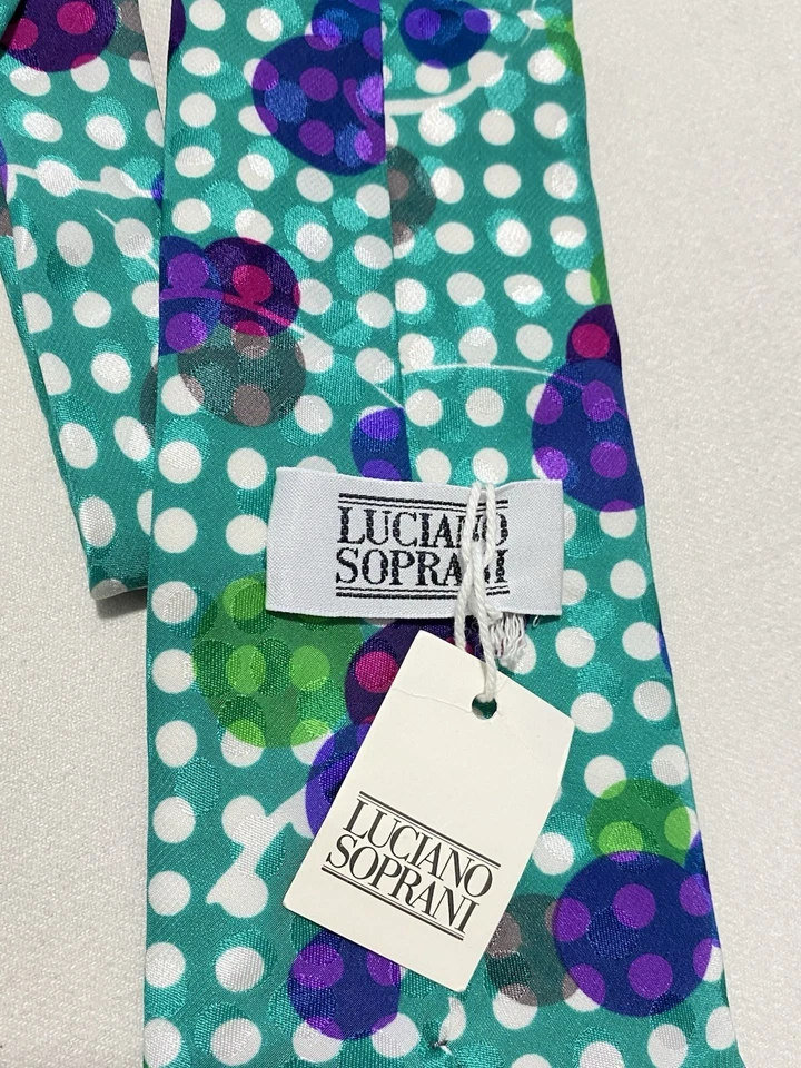 Corbata Luciano Soprani Verde Geométrica Seda Hombre Hecha a Mano en Italia Nueva Foto 2 de 4