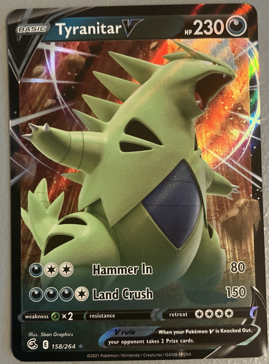 TYRANITAR V Pokémon TCG 2021 Fusion Strike 158/264 Holo ULTRA RARE CARD NM