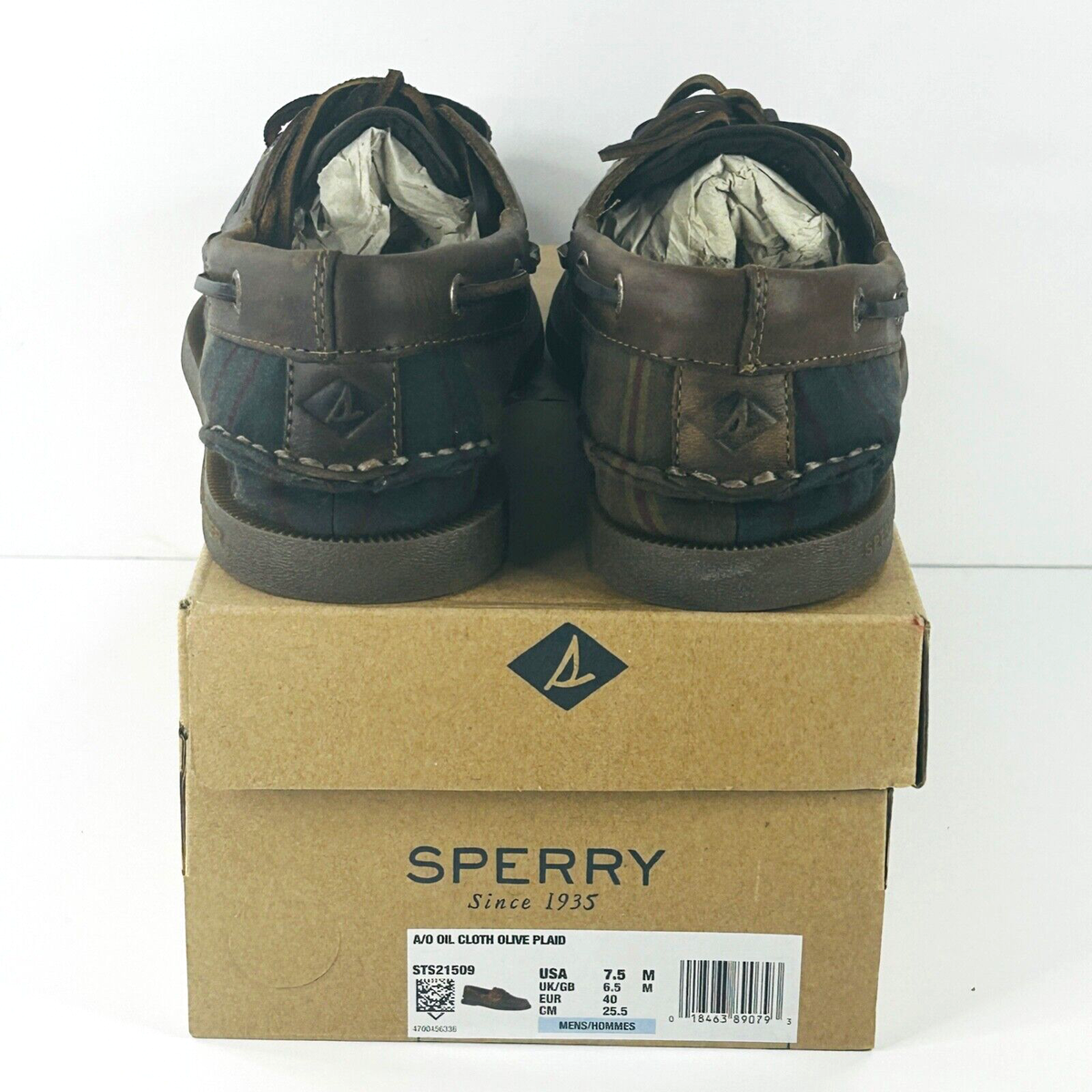 Sperry A/O Limited Edition Men's Top Sider Oil Cloth Olive Plaid