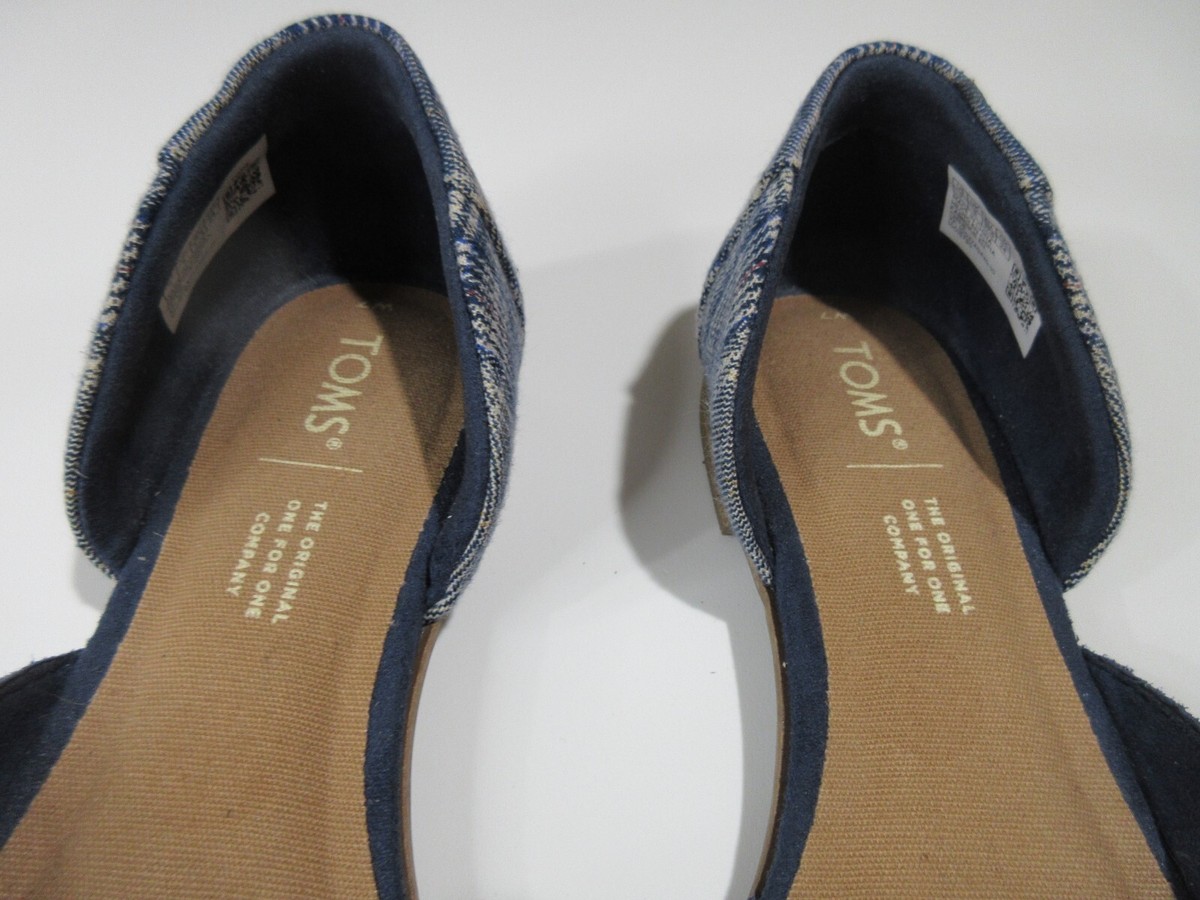 Sz 7 Toms OPEN Shoes Navy Blue Flats Slip On Comfort Fabric