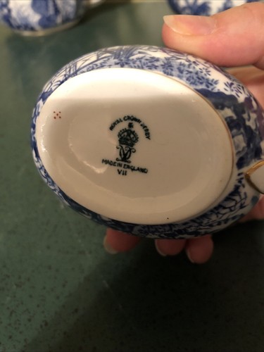 Vintage Royal Crown Derby Blue Mikado Tea Set W/ Teapot Creamer & Sugar Bowl - Picture 6 of 16