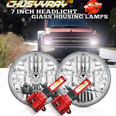 FIT 1967-1972 Chevy C10 Pair 7 inch LED Headlights Round DOT Approved Hi-Lo Lamp