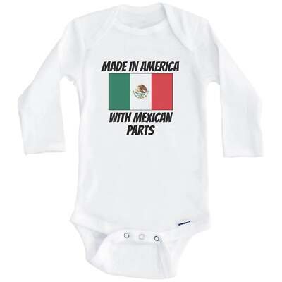 Made In America With Mexican Parts Mexico Flag Funny Long Sleeve Baby Bodysuit