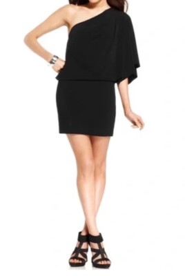 jessica simpson black cocktail dress Draped One Shoulder Mini Wedding Women’s XS Size:Age 12 Formal Evening Dresses Cute christmas theme fancy Strapless dresses weather outings