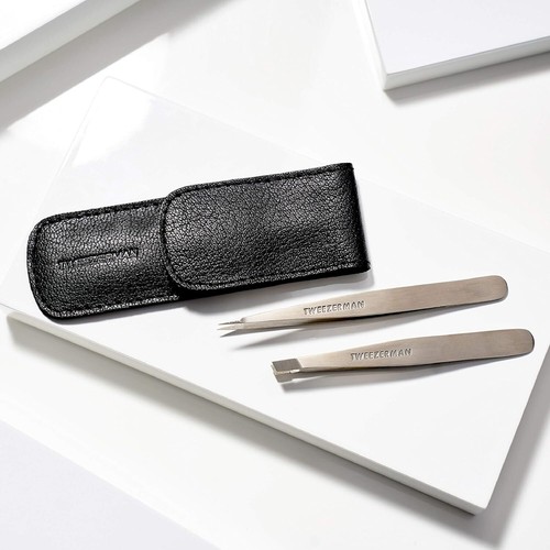 NEW Tweezerman Petite Tweeze Set: Slant Tweezer + Point Tweezer - (Black Leather - Picture 7 of 8