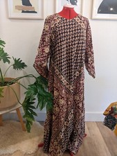 Vtg 70s Mahranee India Hippie Dress Cotton Caftan Angel Sleeve Maxi OS